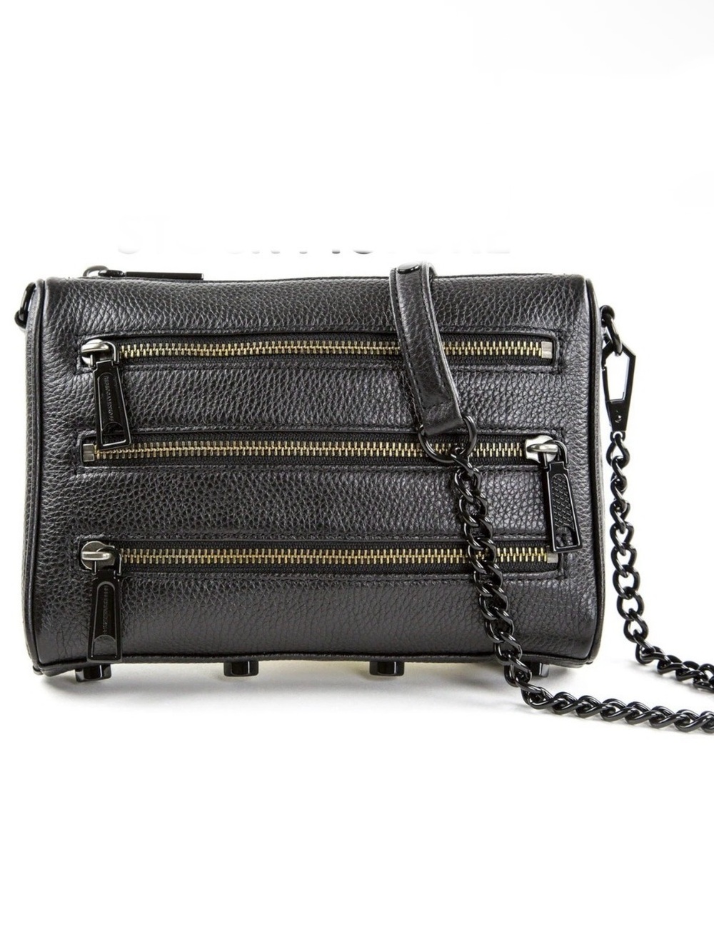 Rebecca Minkoff Mini 5 Zip Crossbody Bag Black Pebbled Leather NWT $195